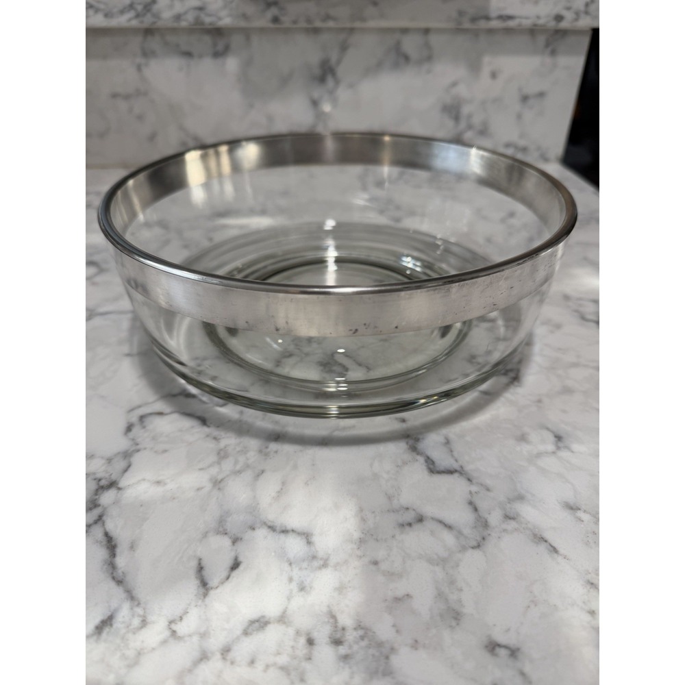 Dorothy Thorpe Large Serving Fruit Bowl Silver Band Crystal mid century 8 5/8"